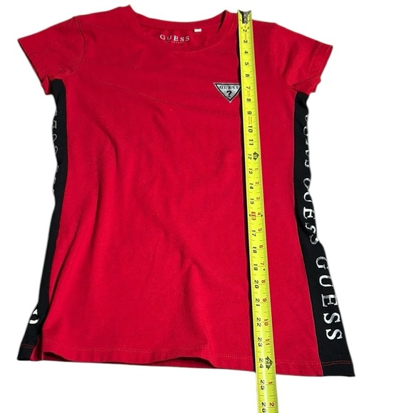 Guess top,women S,Red Fitted Short Sleeve T-shirt, side logos, bright,fun,cotton - Picture 9 of 15